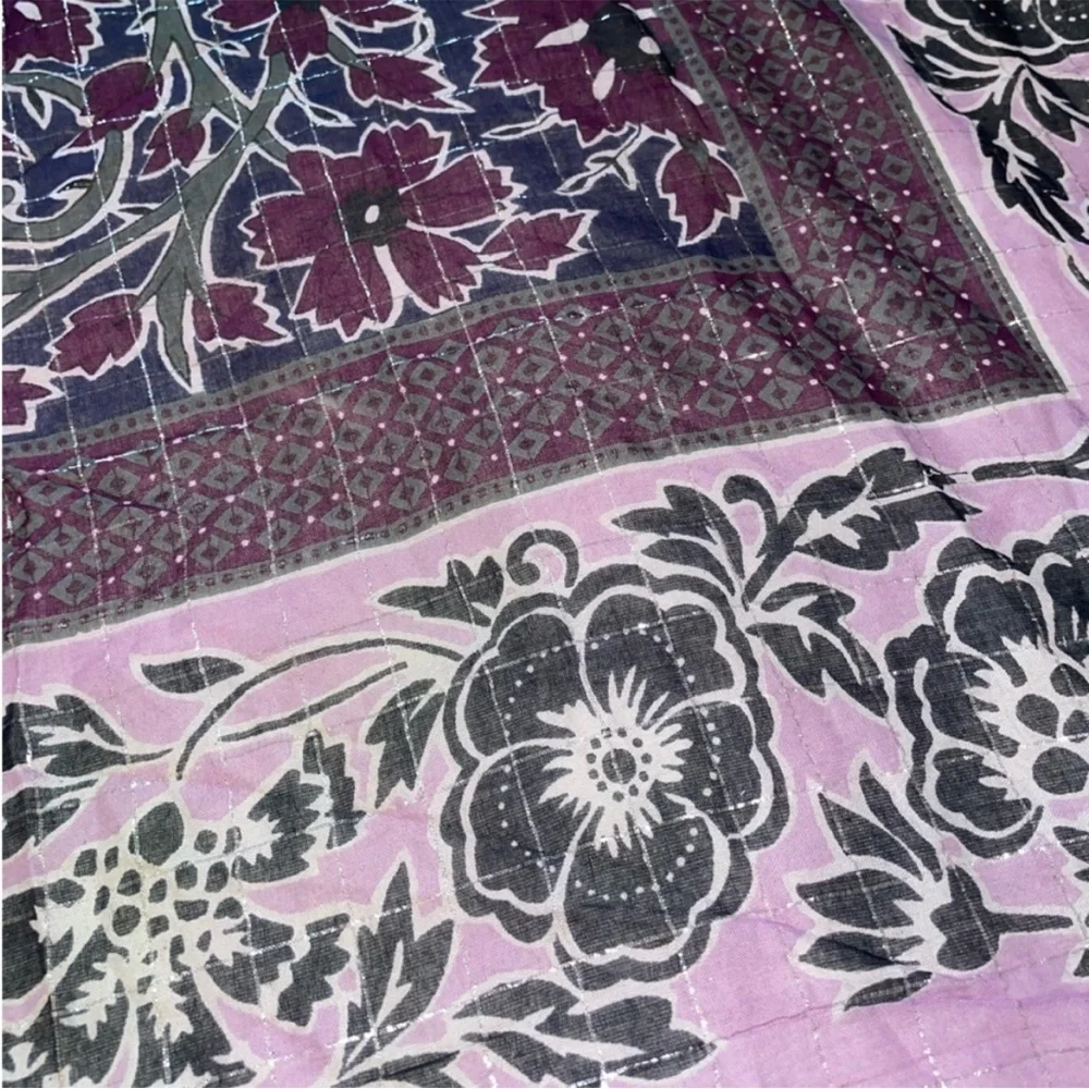 Chaudry Purple Patterned Floral Scarf with Silver Strands